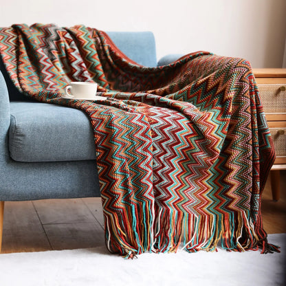 Knitted Throw Soft Textured Chevron Pattern