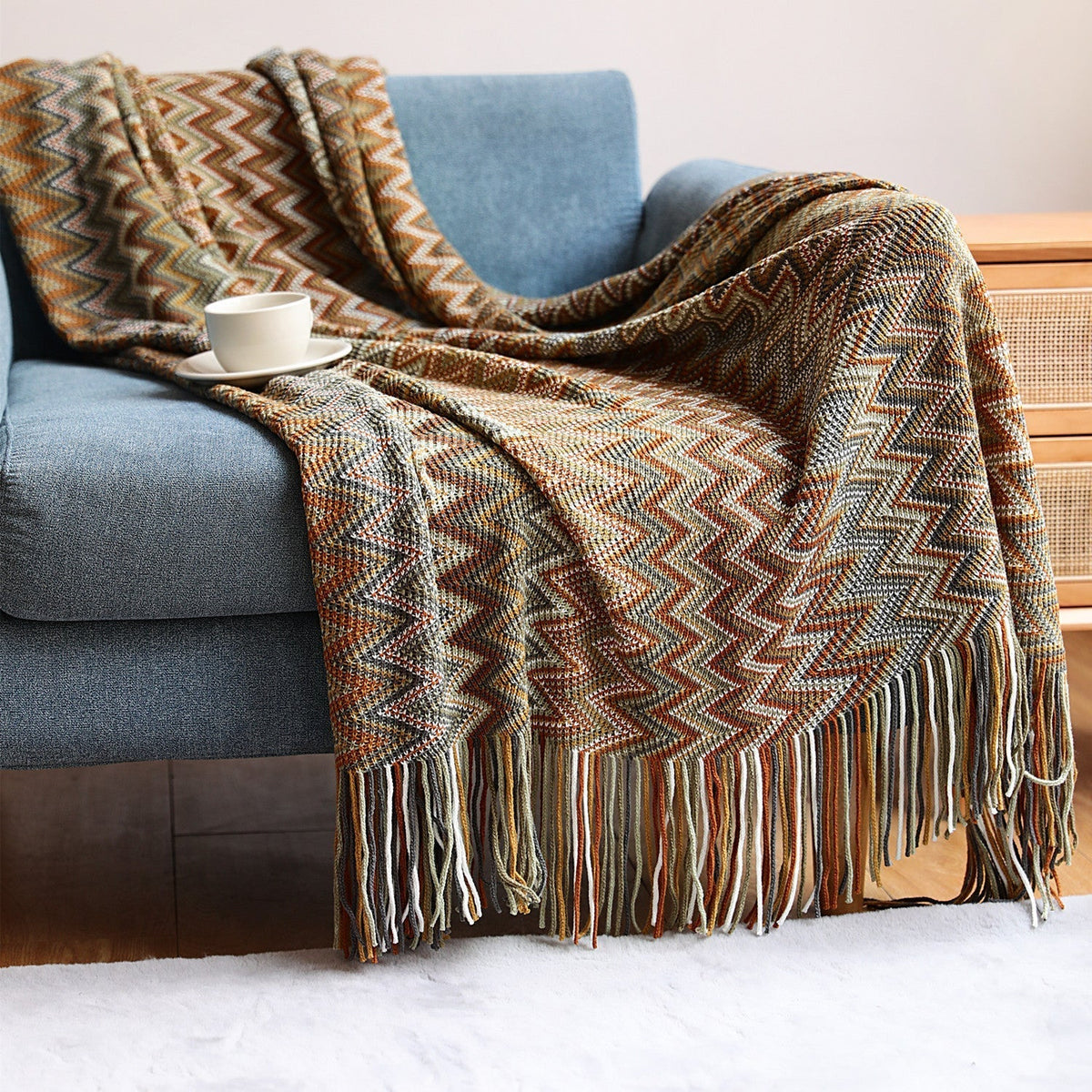 Knitted Throw Soft Textured Chevron Pattern