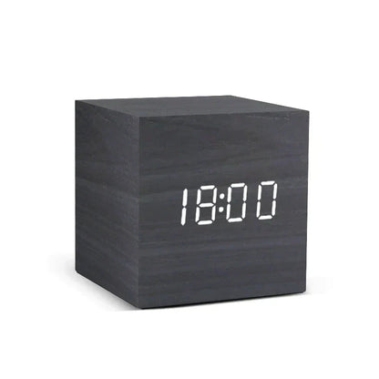 LED Alarm Clock Wood Finish Sound-Activated Temperature Display