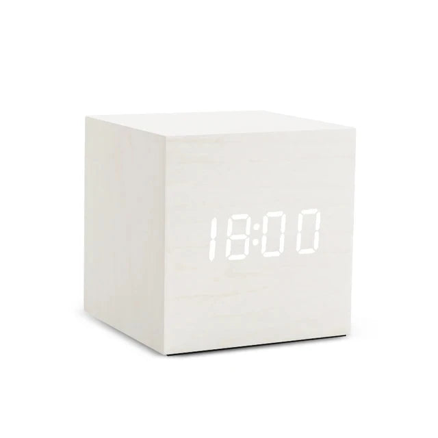 LED Alarm Clock Wood Finish Sound-Activated Temperature Display