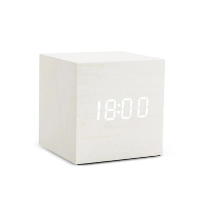 LED Alarm Clock Wood Finish Sound-Activated Temperature Display
