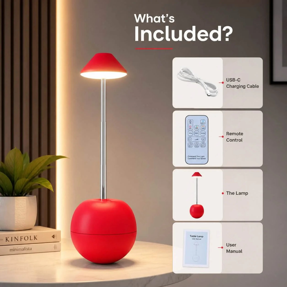 LED Bedside Lamp Remote Control & USB Charging
