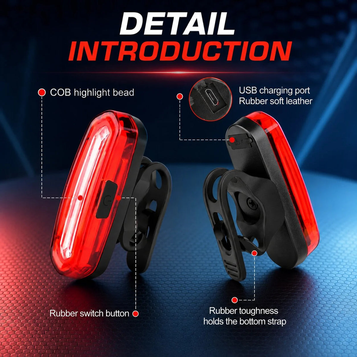LED Bike Tail Light Wide Beam USB Rechargeable