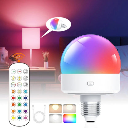 LED Bulb E27 Rechargeable Dimmable RGB Remote & Timer