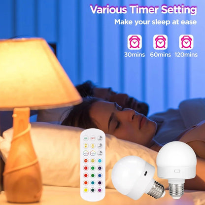 LED Bulb E27 Rechargeable Dimmable RGB Remote & Timer
