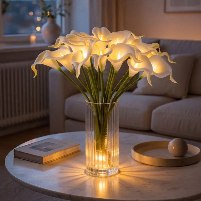 LED Calla Lily Bouquet 10 Illuminated Blooms Bendable Stems