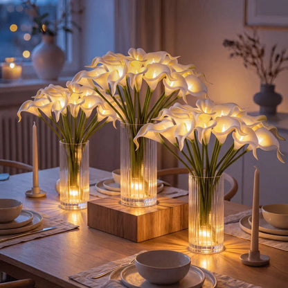 LED Calla Lily Bouquet 10 Illuminated Blooms Bendable Stems