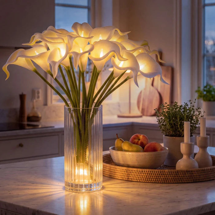 LED Calla Lily Bouquet 10 Illuminated Blooms Bendable Stems