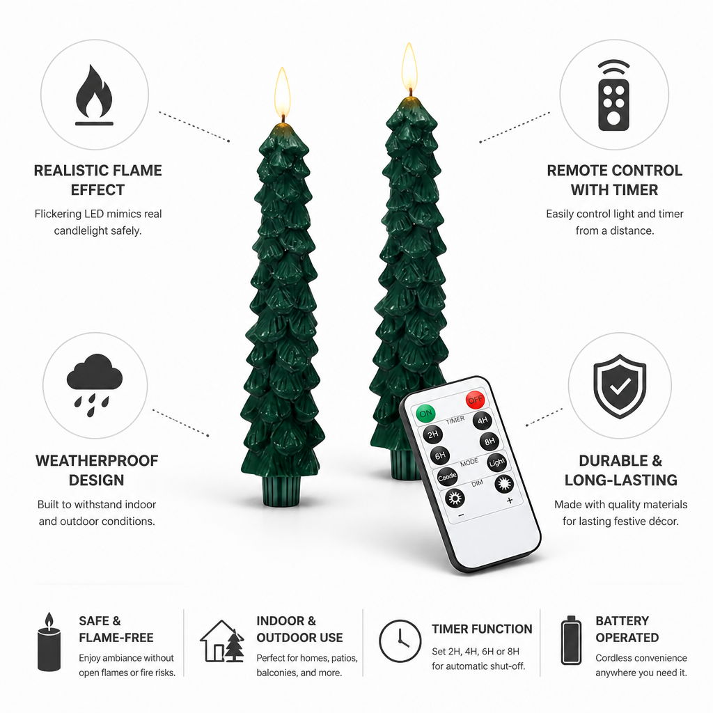 LED Candle Flickering Flame Weatherproof Remote & Timer