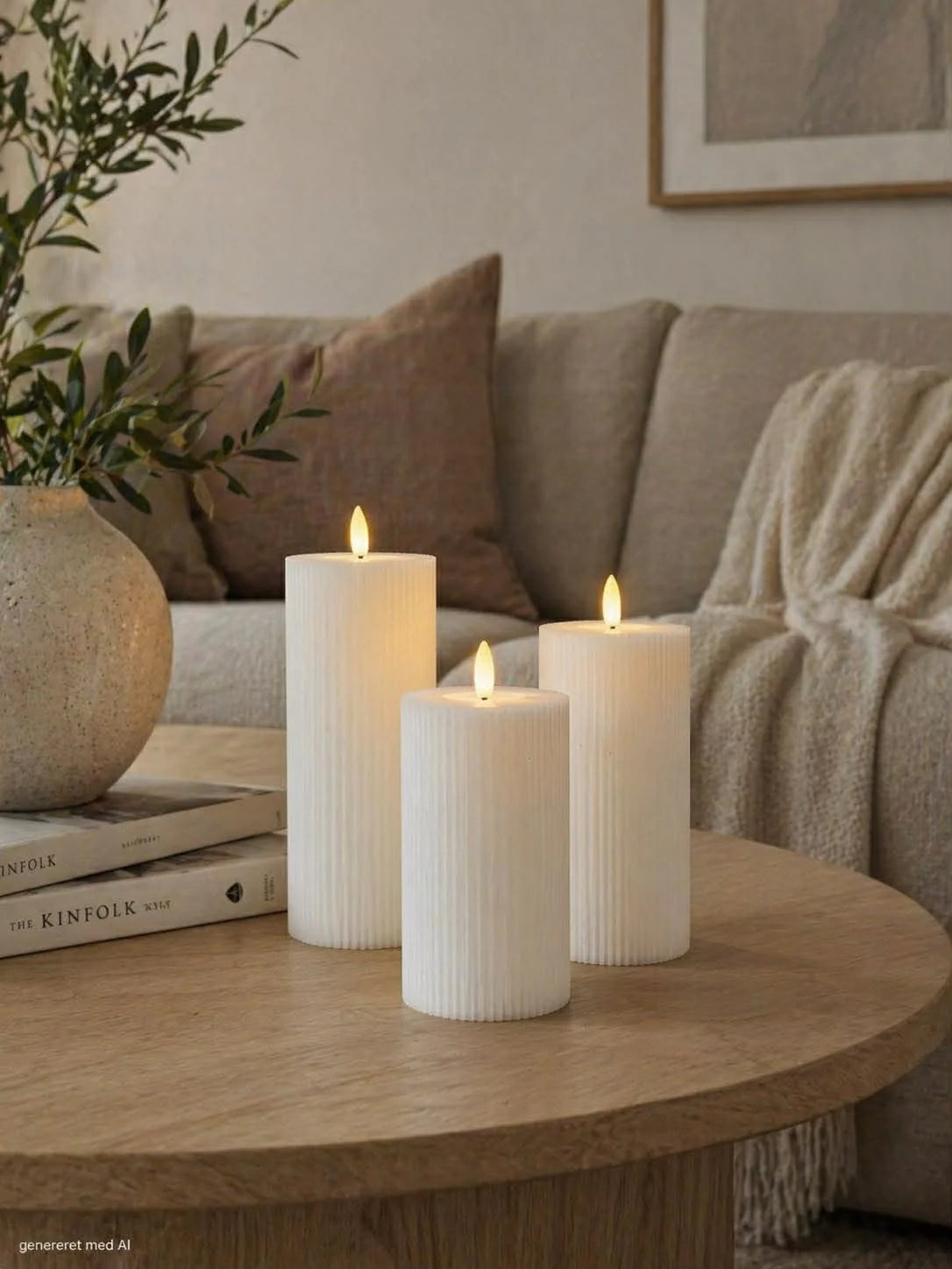 LED Candle Set Touch-Activated Ribbed Set of 3