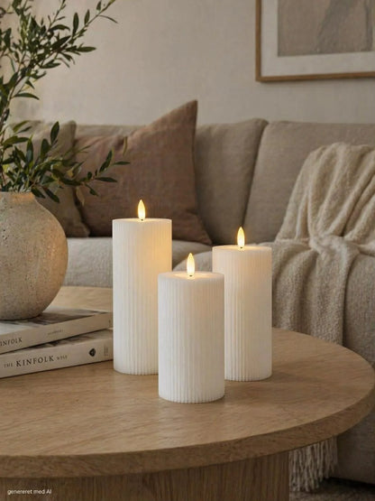 LED Candle Set Touch-Activated Ribbed Set of 3