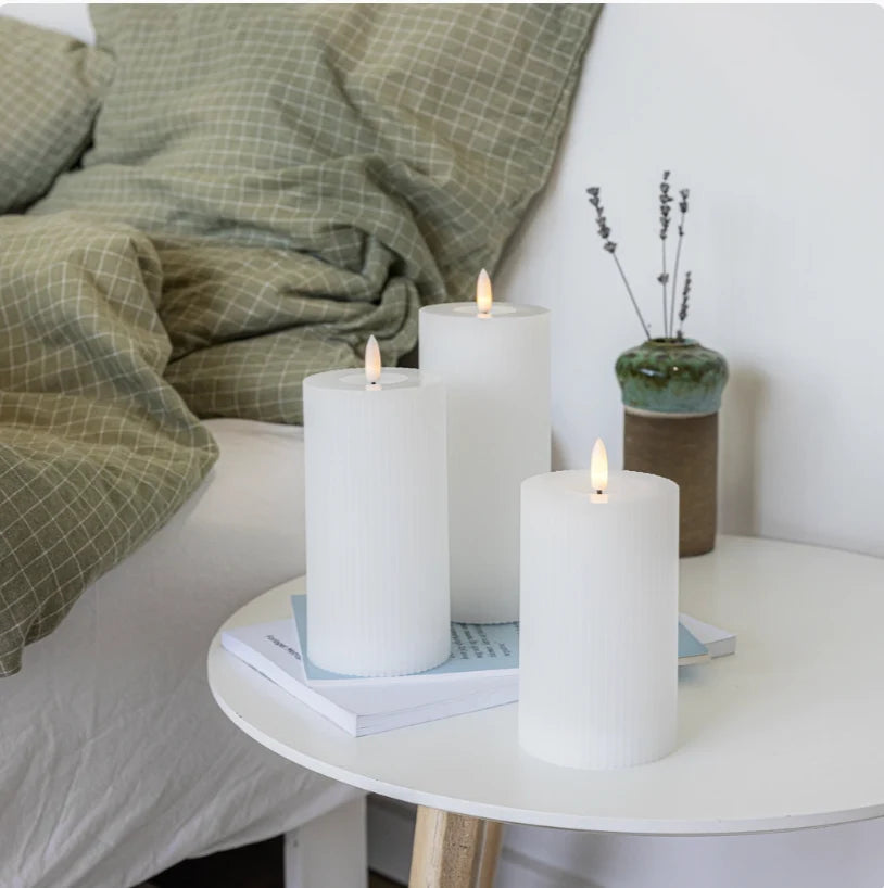 LED Candle Set Touch-Activated Ribbed Set of 3
