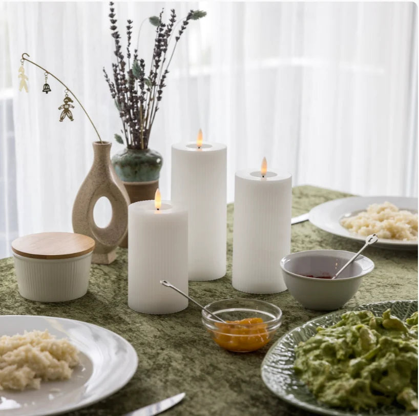 LED Candle Set Touch-Activated Ribbed Set of 3