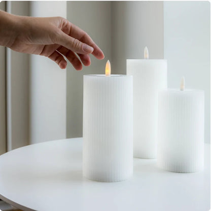 LED Candle Set Touch-Activated Ribbed Set of 3