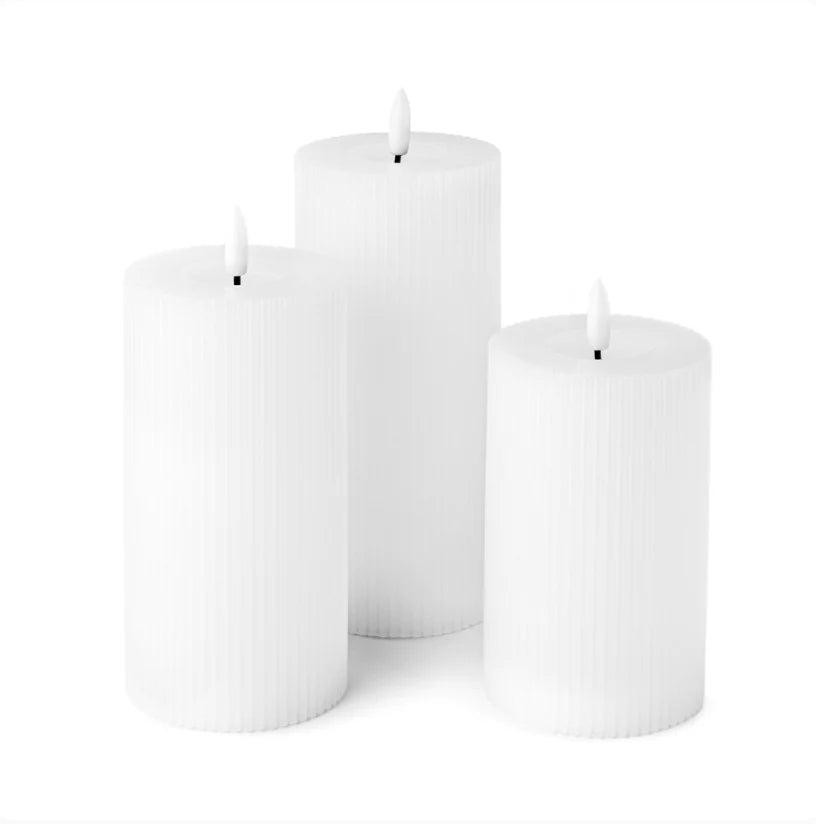 LED Candle Set Touch-Activated Ribbed Set of 3