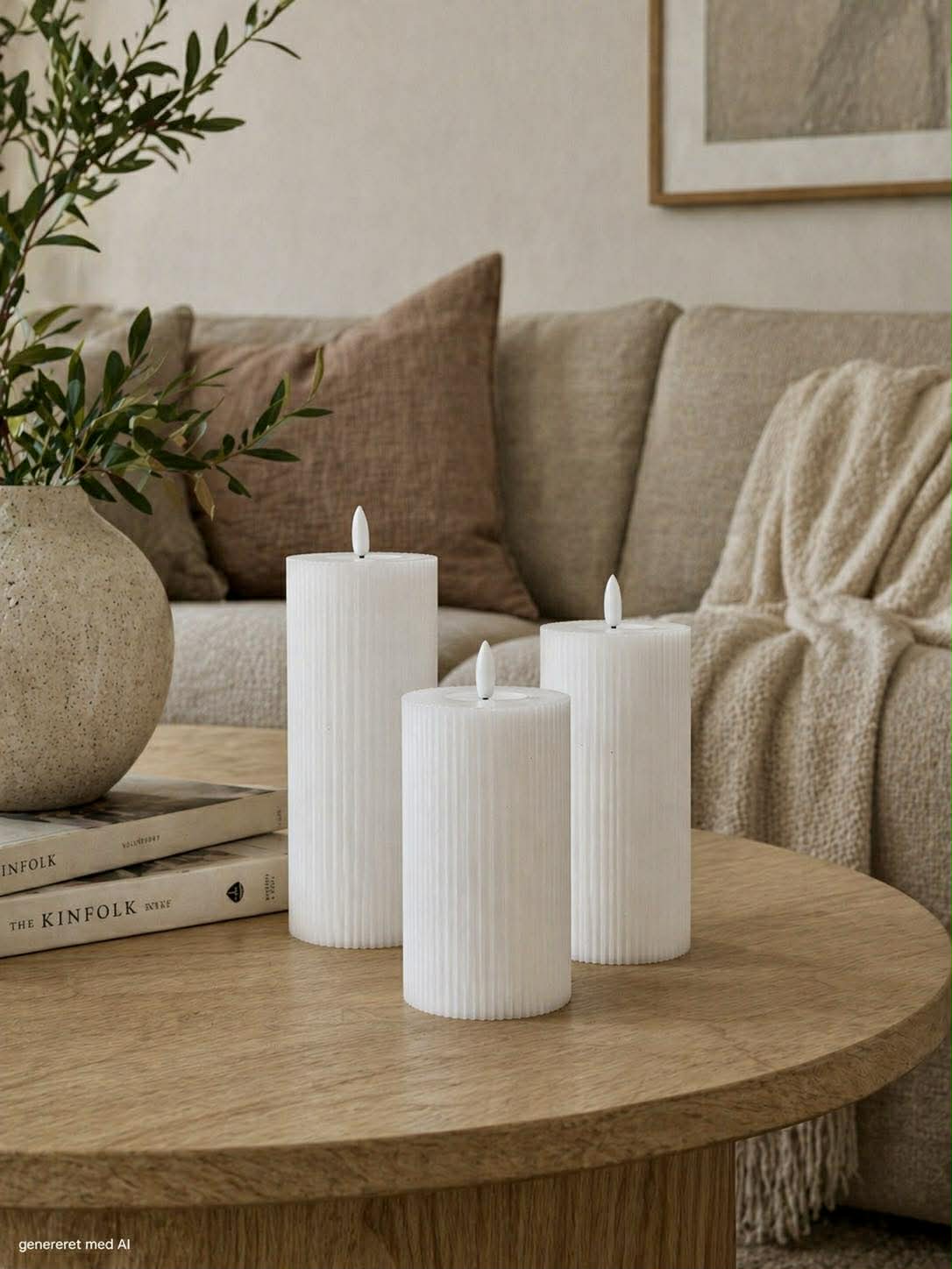 LED Candle Set Touch-Activated Ribbed Set of 3