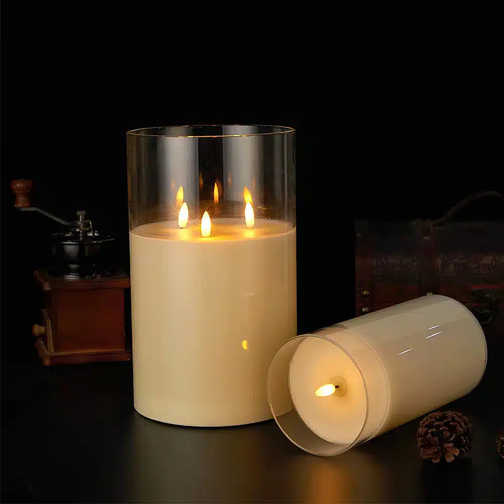 LED Candle Three Flickering Flames Paraffin Wax Flameless Design