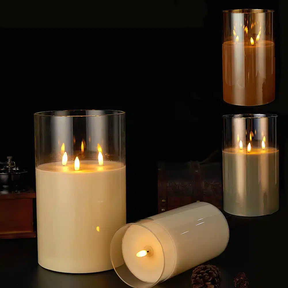 LED Candle Three Flickering Flames Paraffin Wax Flameless Design
