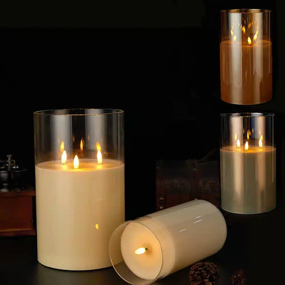 LED Candle Three Flickering Flames Paraffin Wax Flameless Design