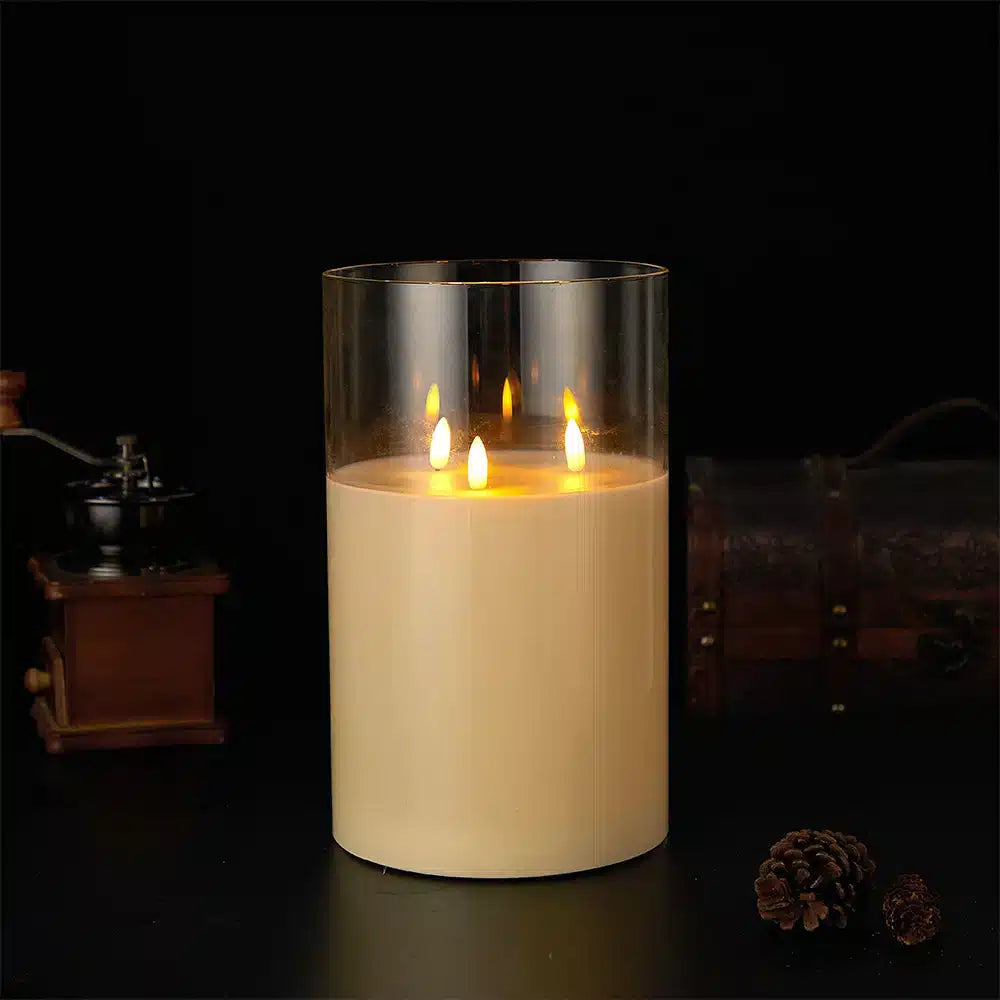 LED Candle Three Flickering Flames Paraffin Wax Flameless Design