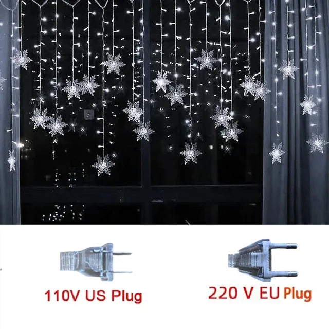 LED Curtain Lights Snowflake Design 8 Modes IP44
