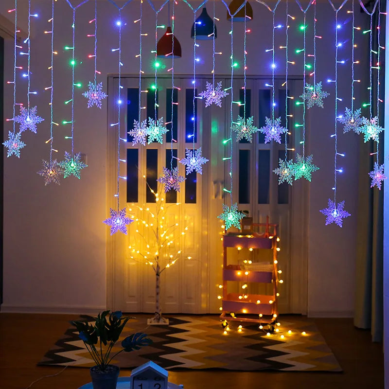 LED Curtain Lights Snowflake Design 8 Modes IP44