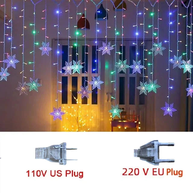 LED Curtain Lights Snowflake Design 8 Modes IP44