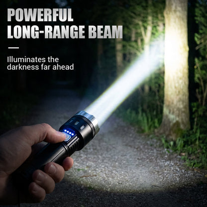 LED Flashlight Zoomable 600m Range USB-C Fast-Charging