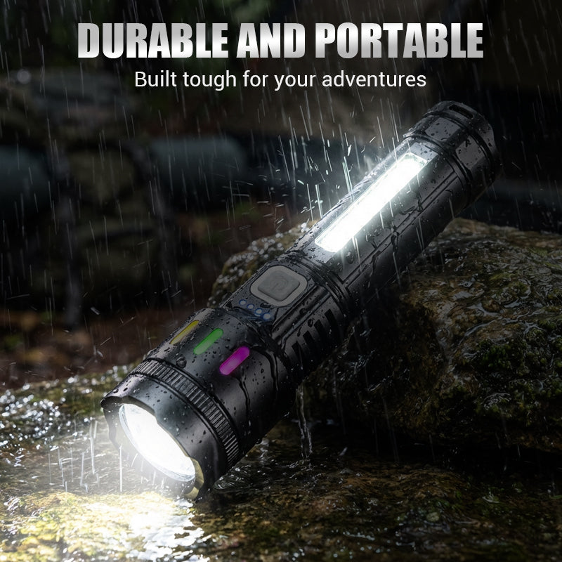 LED Flashlight Zoomable 600m Range USB-C Fast-Charging