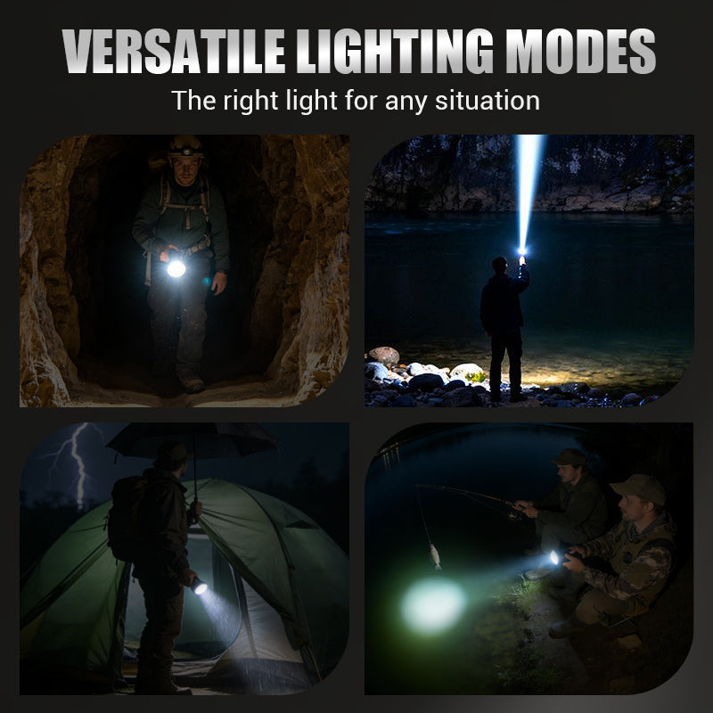 LED Flashlight Zoomable 600m Range USB-C Fast-Charging
