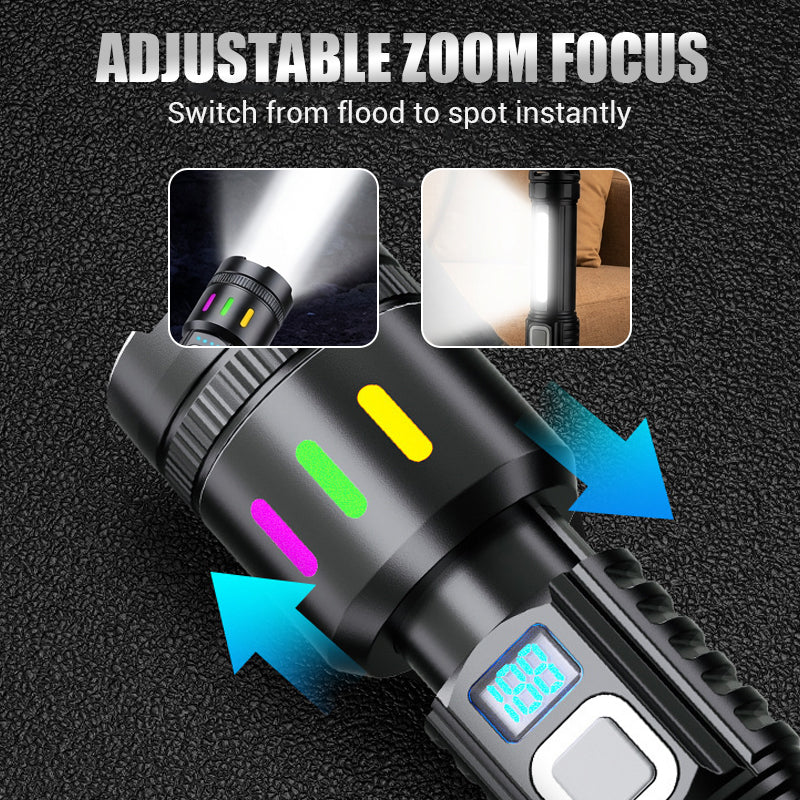 LED Flashlight Zoomable 600m Range USB-C Fast-Charging