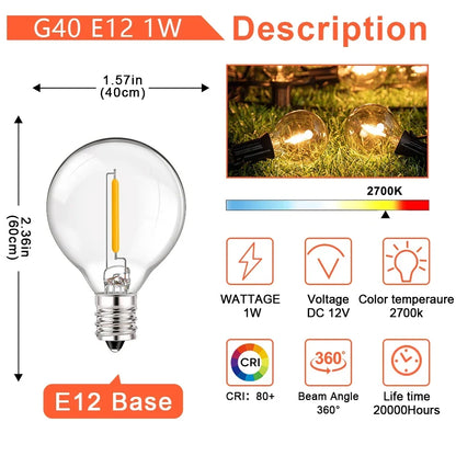LED Globe Bulb 12V 24V DC Warm White 1W Low Power