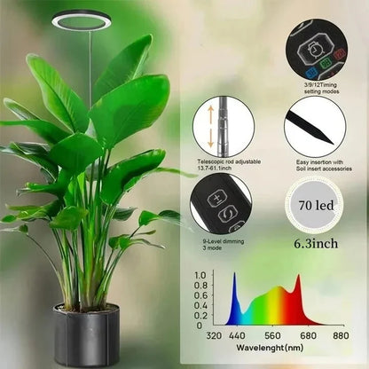 LED Grow Light Full-Spectrum Adjustable Height Built-In Timer