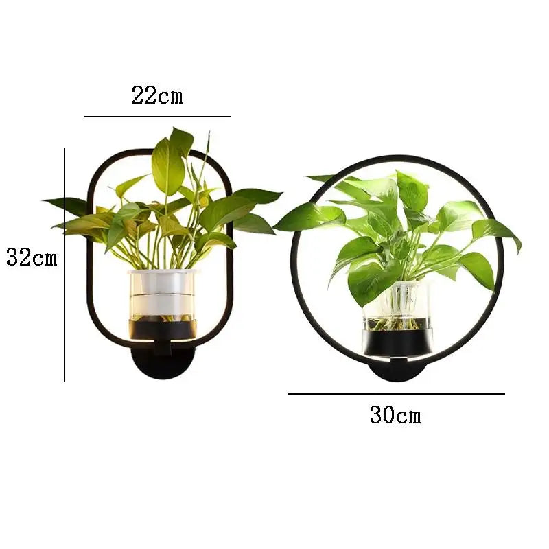 LED Plant Wall Light Warm Backlight & Glass Vase