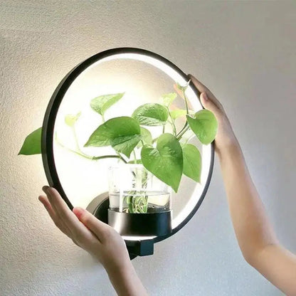 LED Plant Wall Light Warm Backlight & Glass Vase