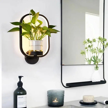 LED Plant Wall Light Warm Backlight & Glass Vase
