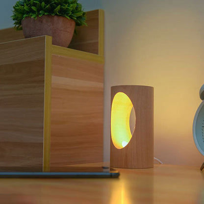 LED Table Lamp Solid Wood USB Powered Warm White