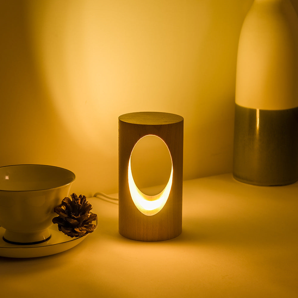 LED Table Lamp Solid Wood USB Powered Warm White