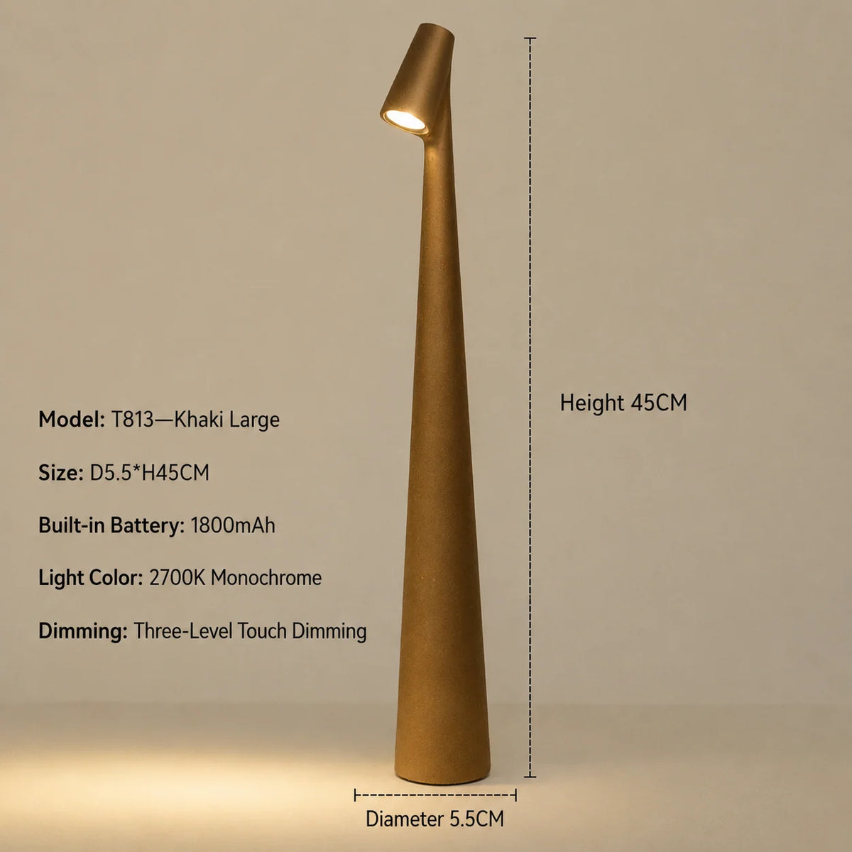 LED Table Lamp Touch-Dimmable Cordless Rechargeable Warm White Light