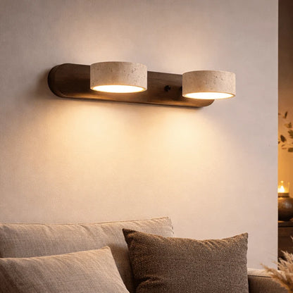 LED Wall Light Travertine Wood Integrated Dual LEDs Soft Ambient Glow