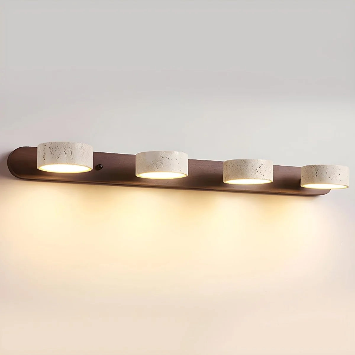LED Wall Light Travertine Wood Integrated Dual LEDs Soft Ambient Glow
