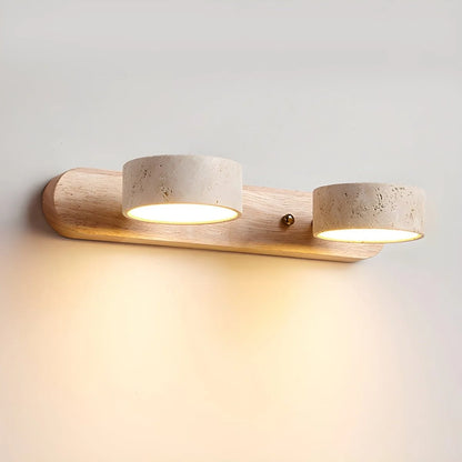 LED Wall Light Travertine Wood Integrated Dual LEDs Soft Ambient Glow