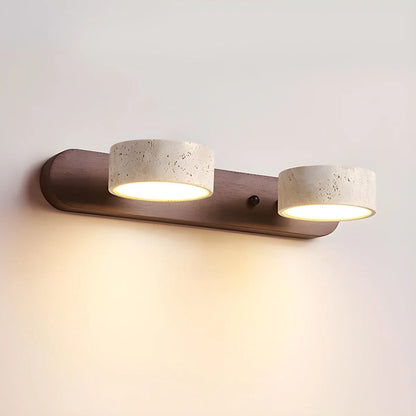 LED Wall Light Travertine Wood Integrated Dual LEDs Soft Ambient Glow