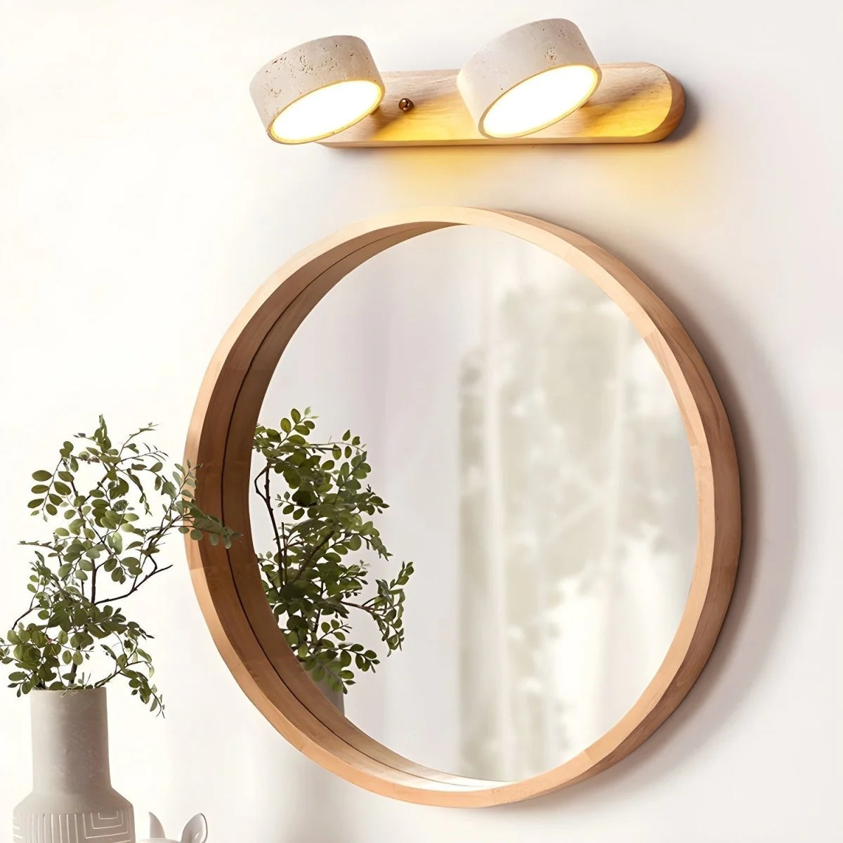 LED Wall Light Travertine Wood Integrated Dual LEDs Soft Ambient Glow