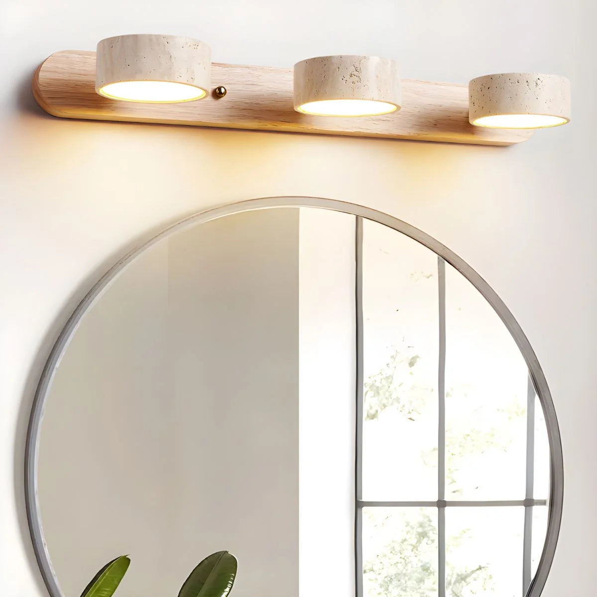 LED Wall Light Travertine Wood Integrated Dual LEDs Soft Ambient Glow