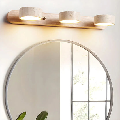 LED Wall Light Travertine Wood Integrated Dual LEDs Soft Ambient Glow