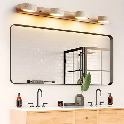 LED Wall Light Travertine Wood Integrated Dual LEDs Soft Ambient Glow