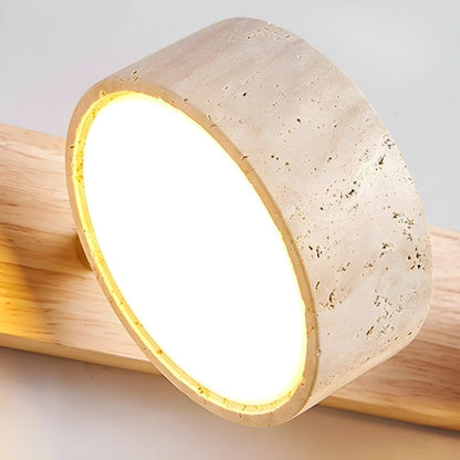 LED Wall Light Travertine Wood Integrated Dual LEDs Soft Ambient Glow