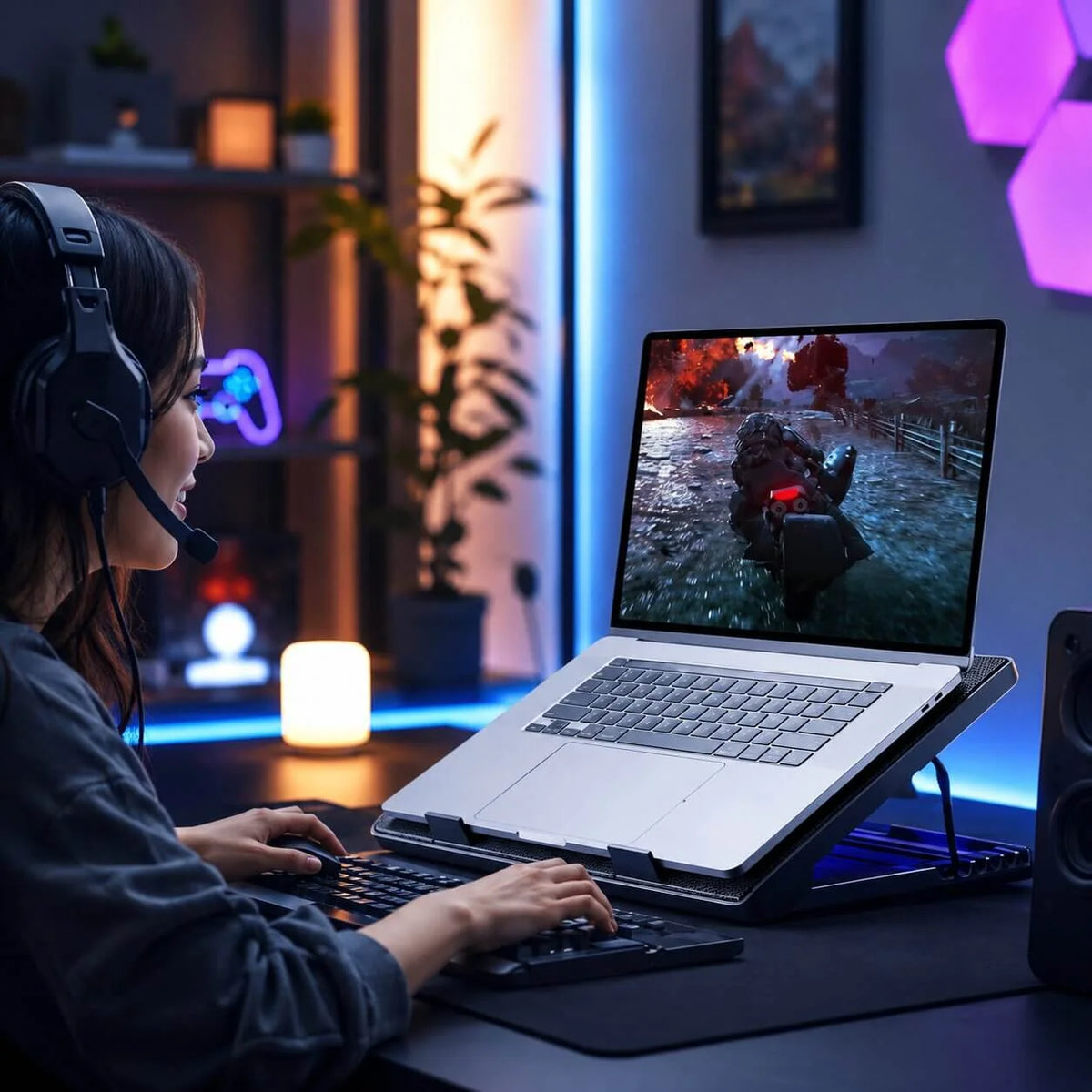 Laptop Cooling Pad 6-Fan Adjustable Stand & Anti-Slip