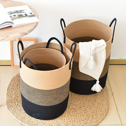 Laundry Basket Round Cotton Rope Foldable
